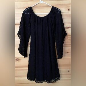 Altar’d State Black Lace Lined Dress with Angel Sleeves. On/Off Shoulder Dress